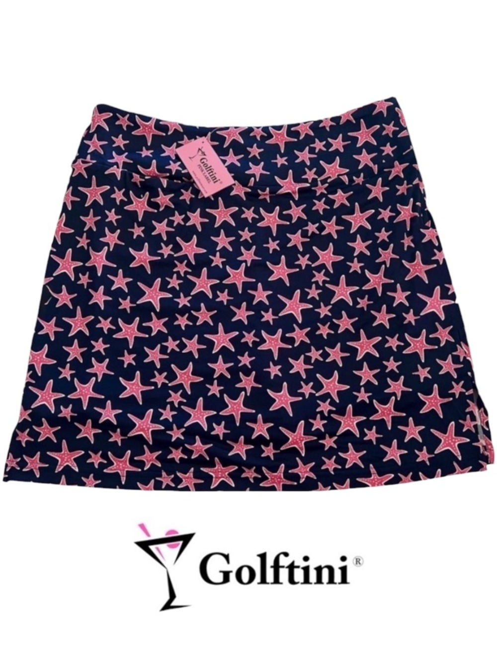 GOLFTINI Shooting Stars Golf Tennis Activewear Skort, Navy/Pink/White Sz S NWT